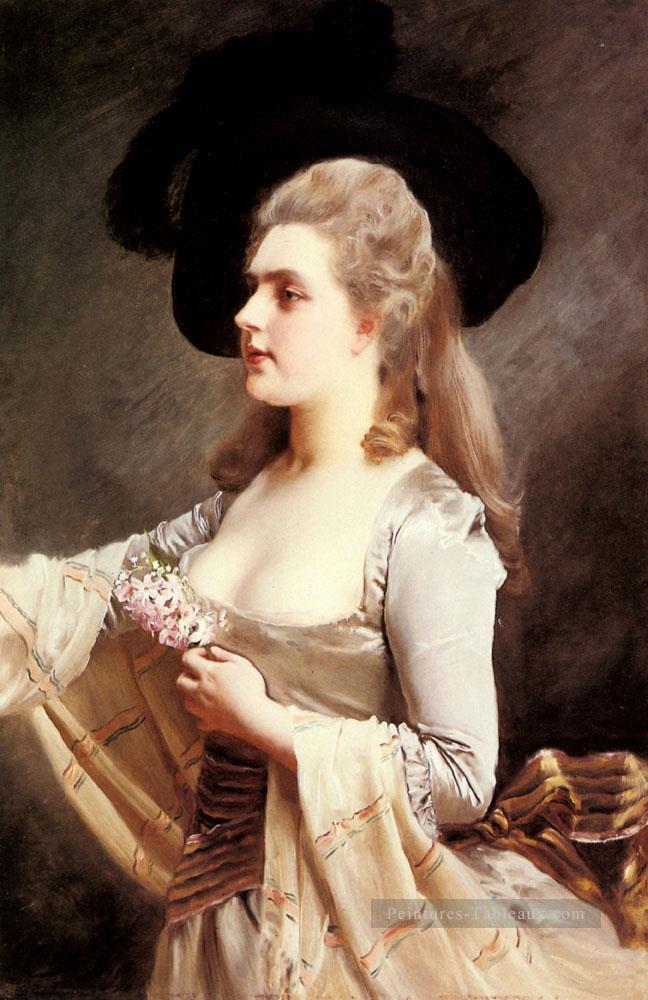 Une dame élégante dans un chapeau noir portrait de femme Gustave Jean Jacquet Peintures à l'huile